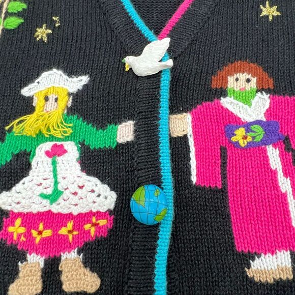 STORYBOOK KNITS Sweater Women's Medium Multicolor Cardigan Peace Love Diversity - Picture 7 of 15